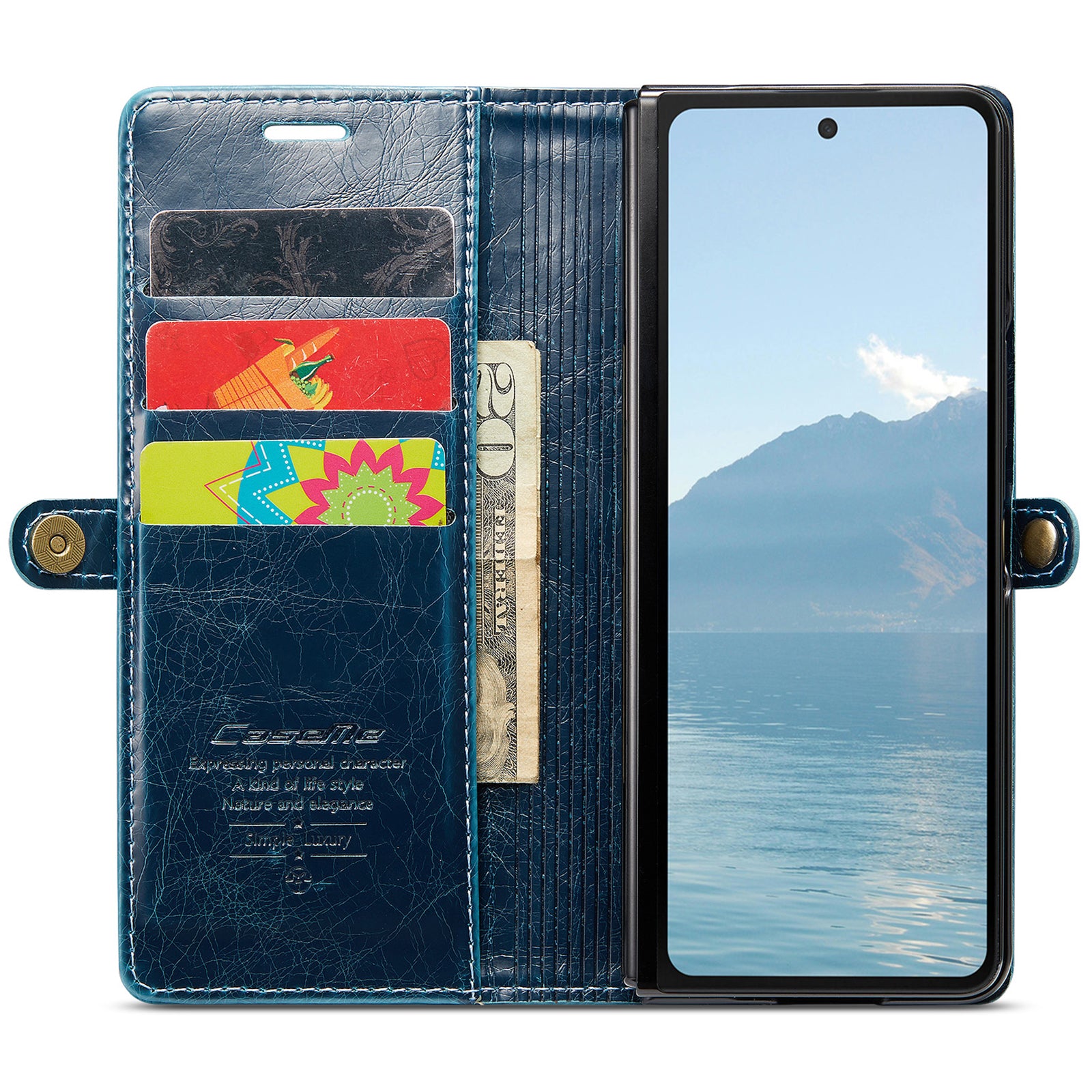 CASEME 003 Series For Samsung Galaxy Z Fold6 5G PU Leather Case Stand Retro Wallet Phone Cover - Blue CASEME 003 Series For Samsung Galaxy Z Fold6 5G PU Leather Case Stand Retro Wallet Phone Cover - Blue